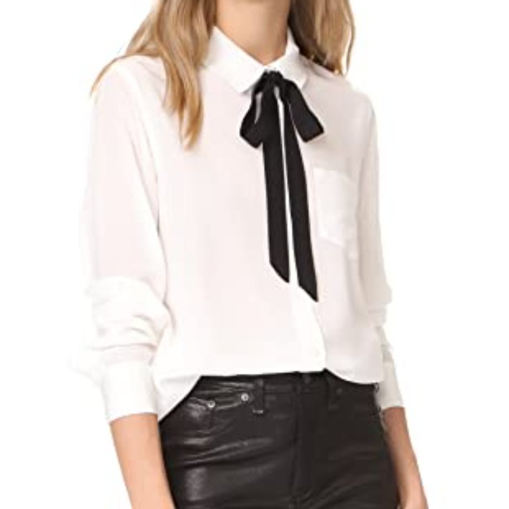 Rails Edie Necktie Silk Blouse in White